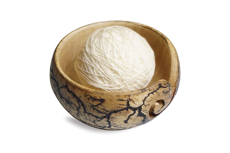 GoCraft Yarn Storage Bowl â€“ Handmade Wooden Yarn Bowl with Fractal Burn Pattern â€“ 5.5"x3" Knitting & Crochet Organizer for Yarn Balls â€“ Great Gift Idea for Knitters & Crochet Lovers - Image 1